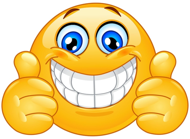 Vector emoji with a big smile giving two thumbs up
