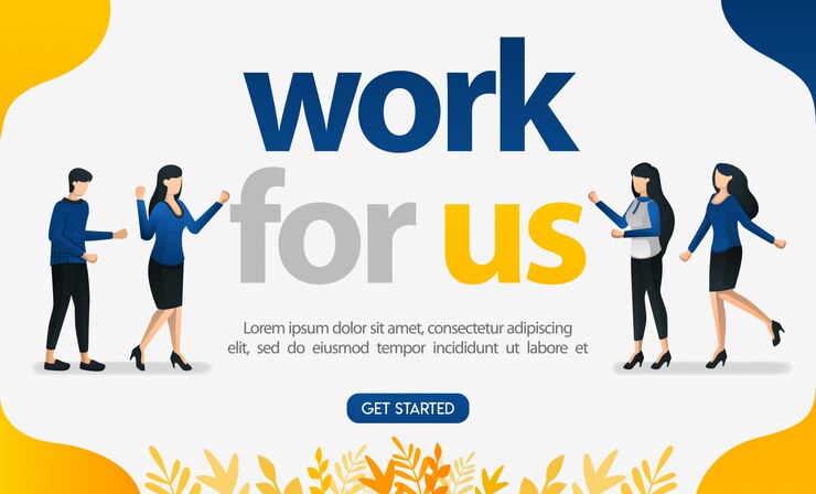Employee recruitment poster advertisement with the theme WORK WITH US