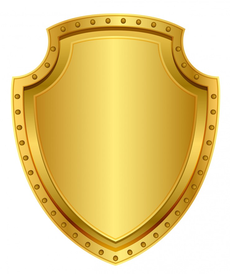 Empty gold shield. Blank metal badge with rivets