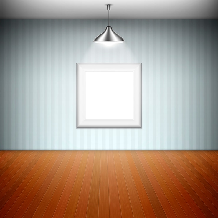 Vector empty picture frame illuminated by spotlight