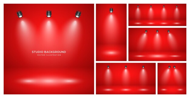 empty red studio abstract backgrounds with spotlights product showcase backdrop with spotlight