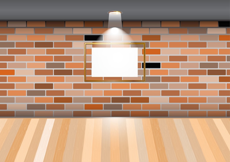 Vector empty room with blank frame on brick wall in the gallery