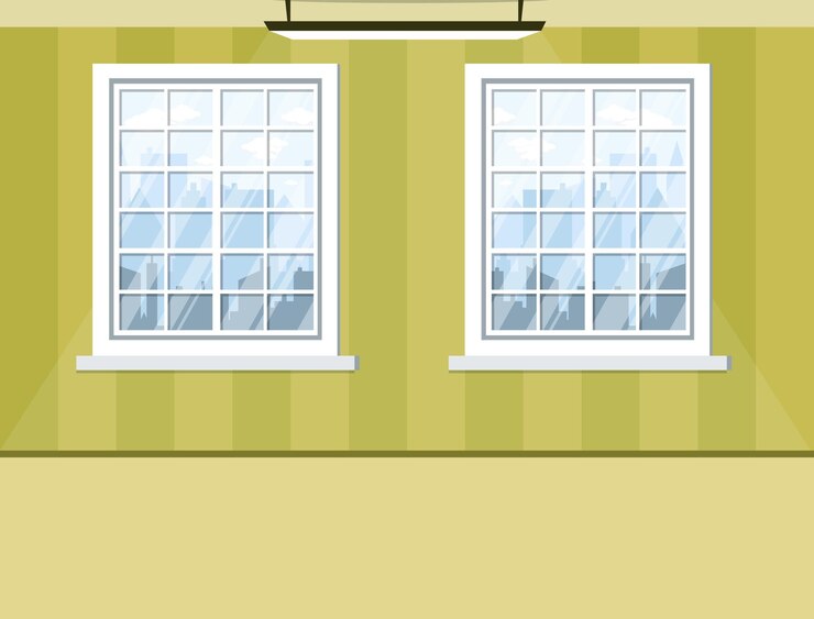 Vector empty room with windows green wall and floor background for design with shadow from lamp pastel wallpaper room interior vector illustration
