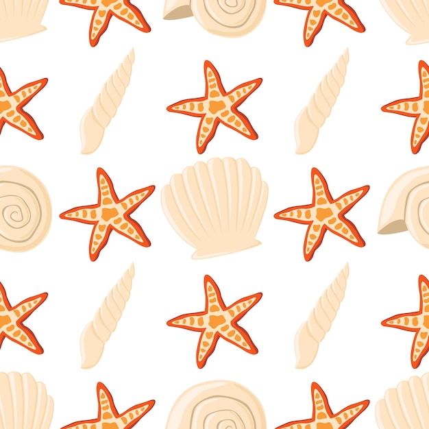 empty seashell and starfish vector seamless pattern background