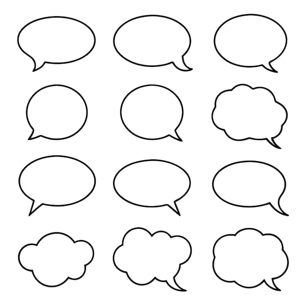 Empty speech bubbles outline set silhouette vector illustration design