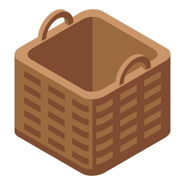 Empty square wicker basket standing on white background