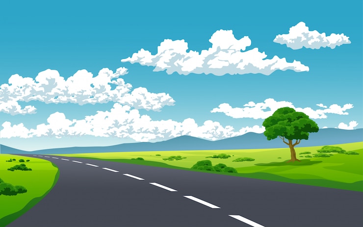 Vector empty street with sunny day