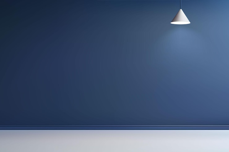 Vector empty studio background with dark blue wall