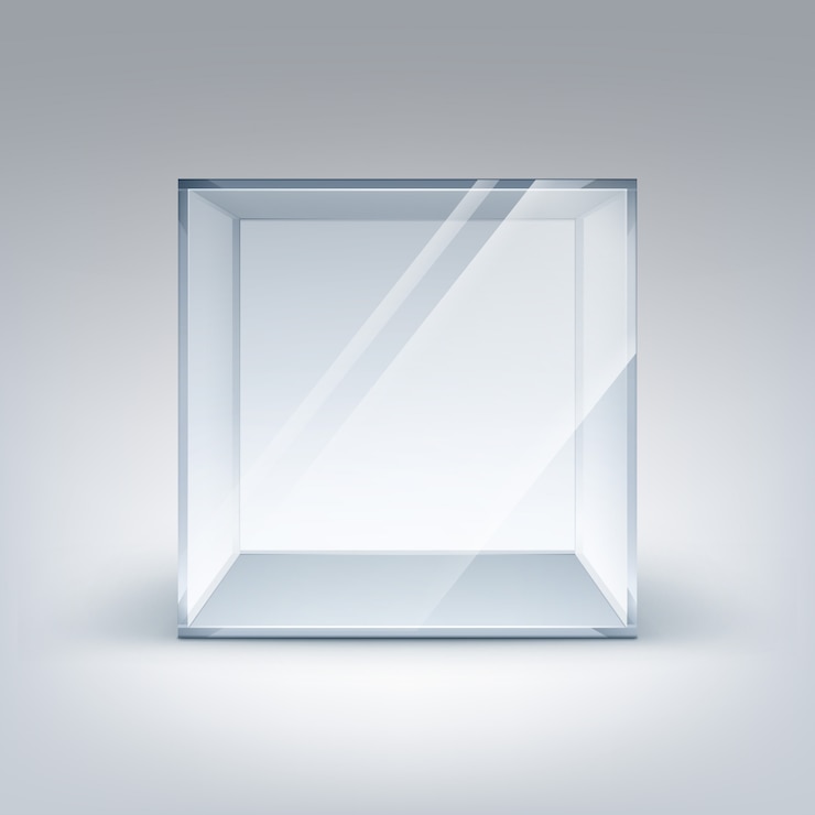 Vector  empty transparent glass box cube  on white background
