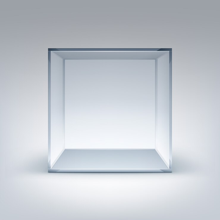Vector  empty transparent glass box cube  on white background