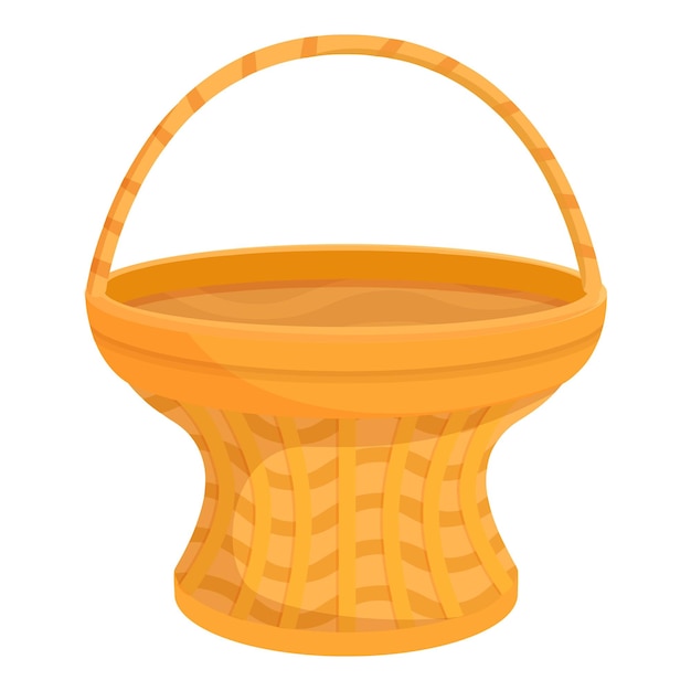 Empty wicker basket standing with woven handle for carrying