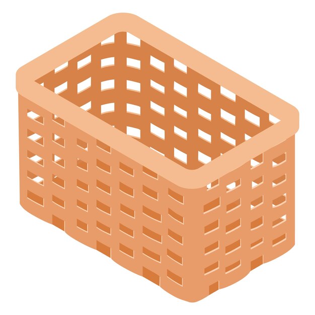 Empty wooden fruit or bread basket on white background isometric view Vector