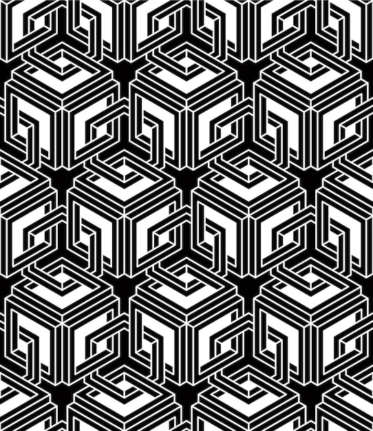 Endless monochrome symmetric pattern, graphic design. Geometric intertwine optical composition.