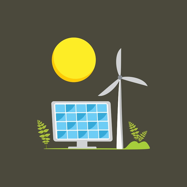Vector energy from renewable solar panel with sun vector illustration design or solar panel banner design