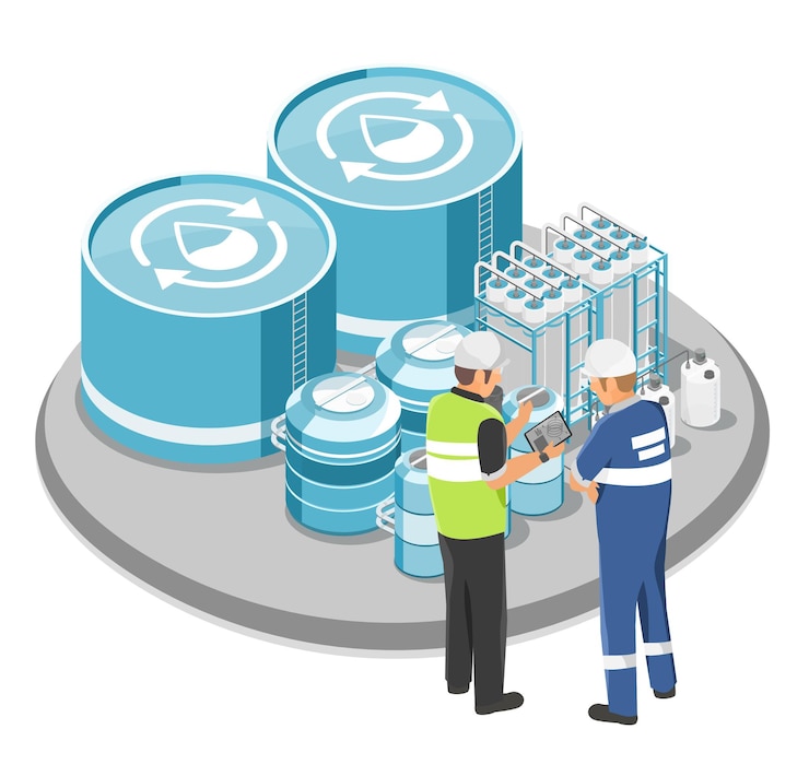 Vector engineer water management industrial wastewater treatment process in factory plant ecology sewage