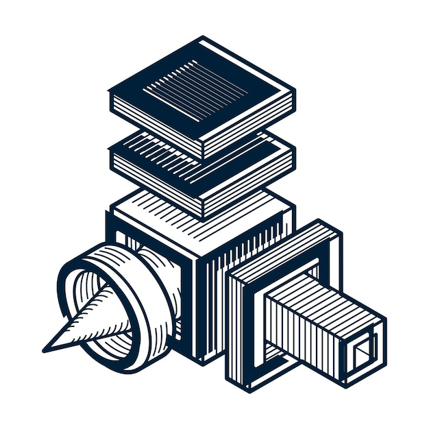 engineering abstract shape, 3d vector polygonal figure.