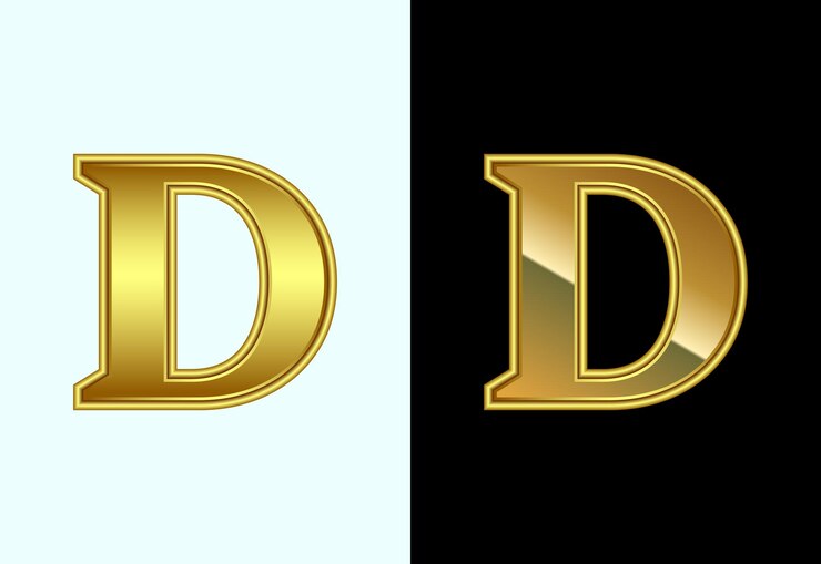 Vector english alphabet d in gold color style graphic alphabet symbol for corporate business identity