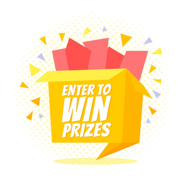 enter to win prizes gift box. cartoon origami style 