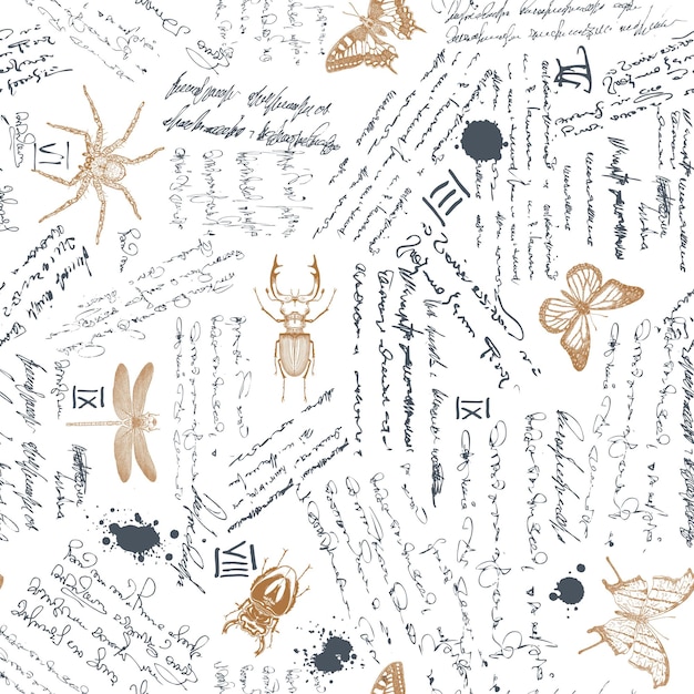 entomologist diary with sketches, formulas and notes and sketches of insects