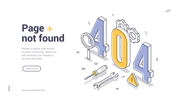 error message with isometric design for web banner template displaying page not found notification