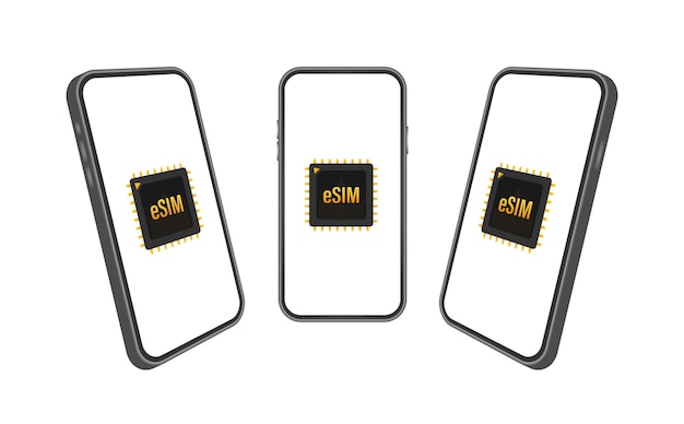 ESIM card chip sign Embedded SIM concept New mobile communication technology