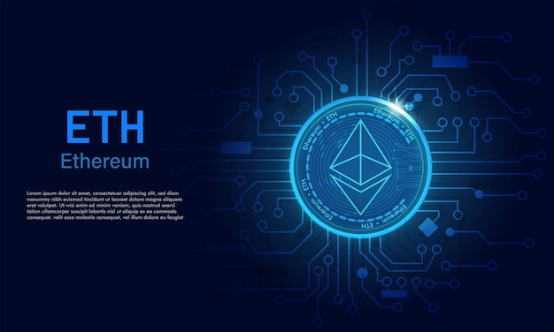 Ethereum ETH Technology background with circuitETH logo dark blueCrypto currency concept
