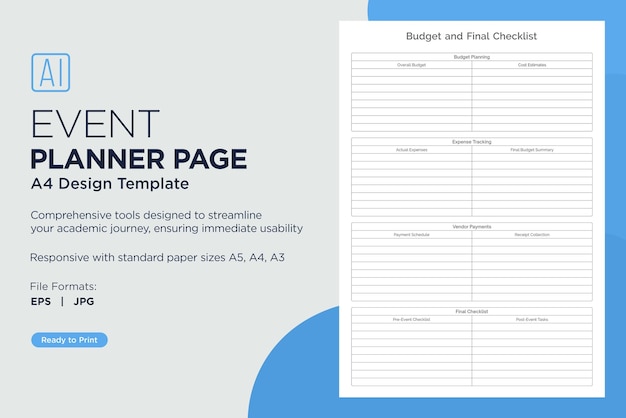 Event Planner Planning Page for Organizing Scheduling Budgeting Guest Lists Task Management