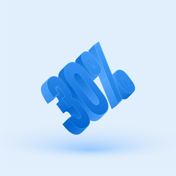 Vector exclusive 3d blue 30 percent icon with sleek cool background