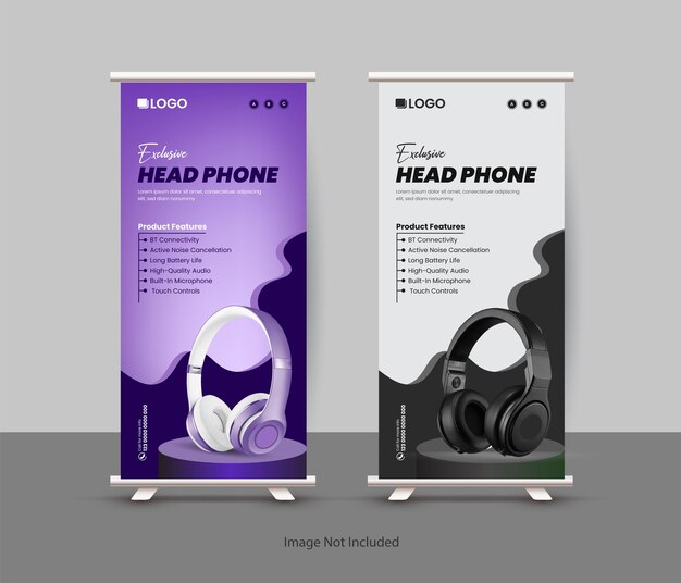 Exclusive Headphone sale rollup display standee banner design template with two color variations