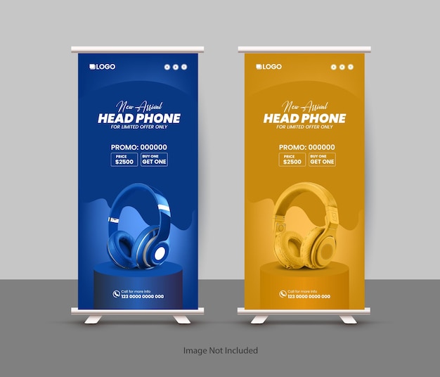 Exclusive Headphone sale rollup display standee banner design template with two color variations