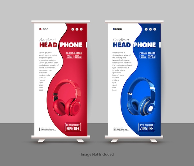 Exclusive Headphone sale rollup display standee banner design template with two color variations