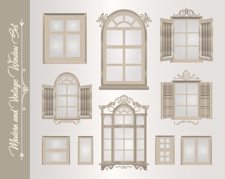 Vector exclusive windows set collection in modern and vintage look