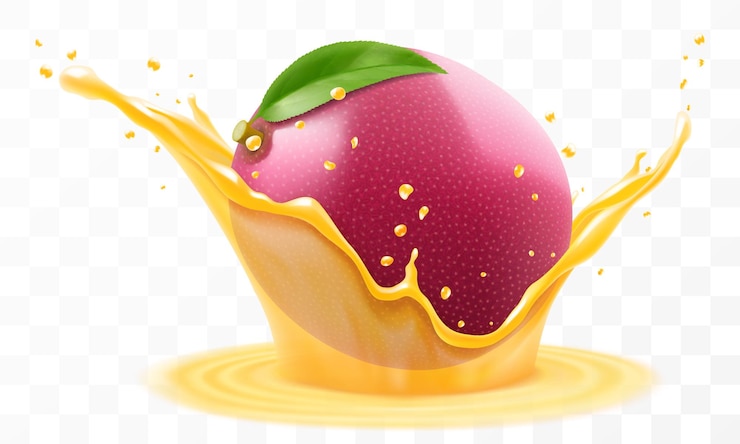 Vector exotic tropical passion fruit falls in splash of juice or smoothie splash of vitamin cocktail