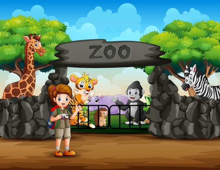 Vector explorer see animals from outside the zoo entrance