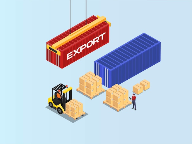 Export Cargo Loading 3D Isometric Illustration