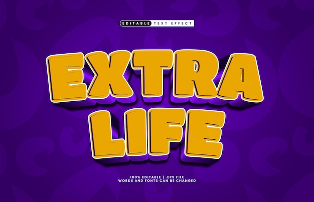 extra life editable text effect with a game and kids text style