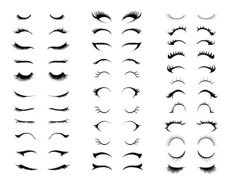 Vector eyelashes set. different types of eyelash extensions.