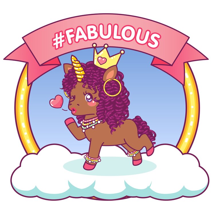 Vector fabulous afro unicorn that winks sending a kiss