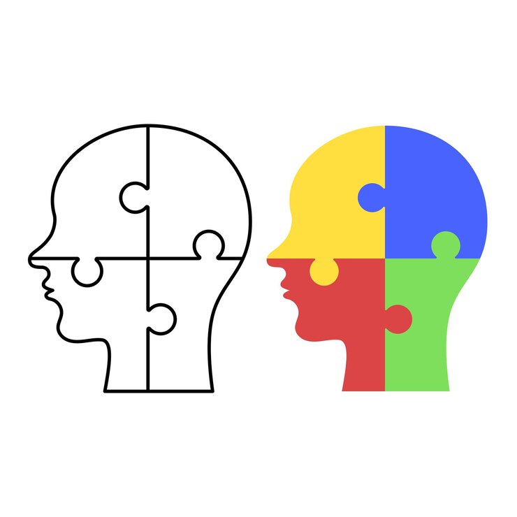 Vector face puzzle line and flat