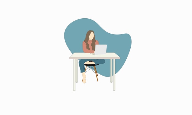 Faceless student girl. Woman working on the laptop