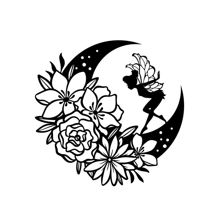 Vector fairy and crescent moon cut file illustration