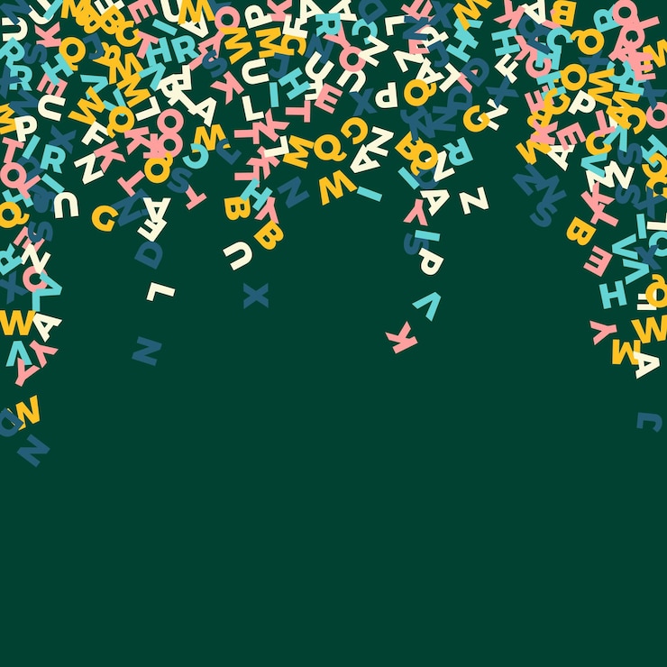 Vector falling letters of english language. pastel flying words of latin alphabet. foreign languages study concept. unequaled back to school banner on blackboard background.