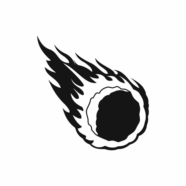 Falling meteor with long tail icon in simple style on a white background
