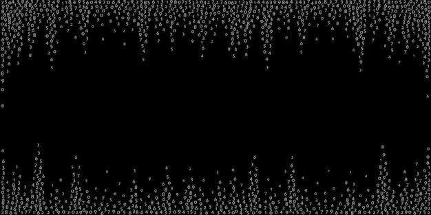 Falling numbers, big data concept. Binary white flying digits. Precious futuristic banner on black background. Digital vector illustration with falling numbers.