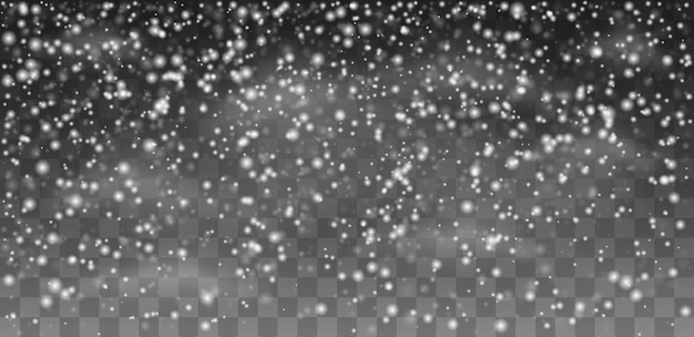 Falling realistic snowflakes on a transparent background for winter decor Snow in the air