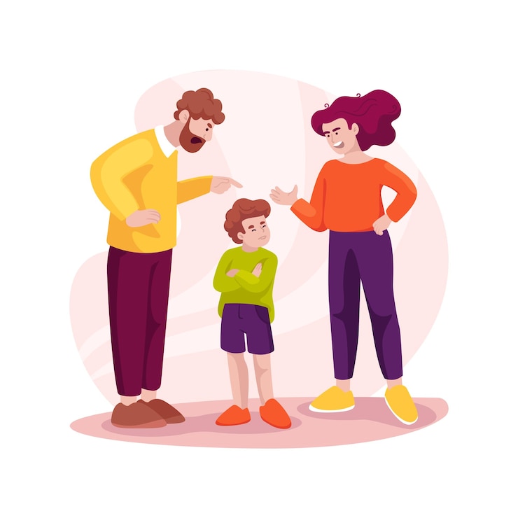 Vector family fight isolated cartoon vector illustration