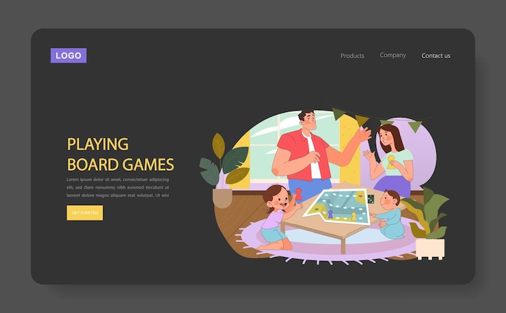 Vector family hobbies concept cheerful interaction with board games fostering strategic thinking and family