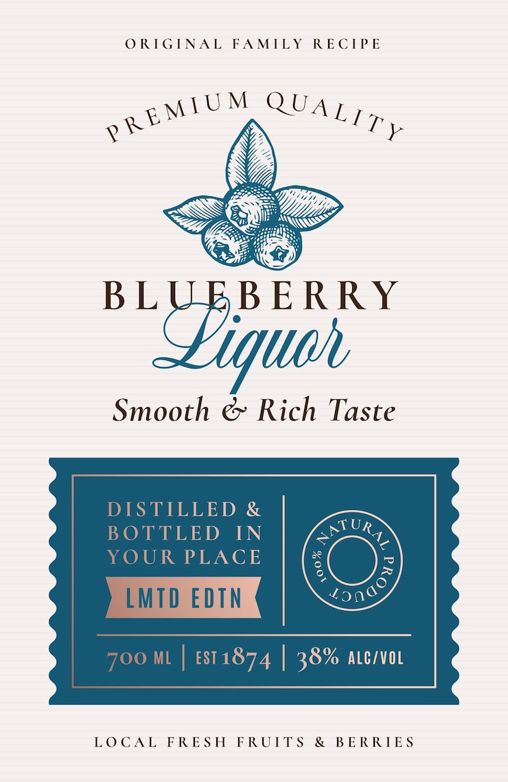 Vector family recipe blackberry liquor acohol label abstract vector packaging design layout modern typography banner with hand drawn black berry silhouette logo and background
