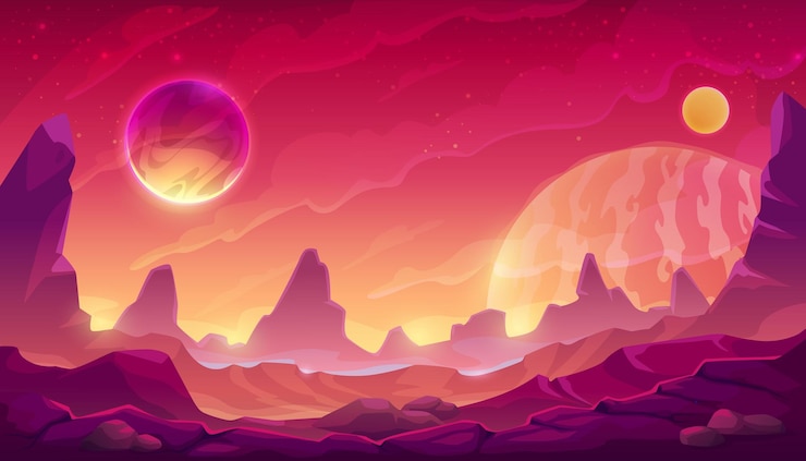 Vector fantastic space planet surface mars red mountains