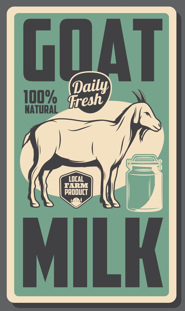Vector farm dairy goat milk cattle food products